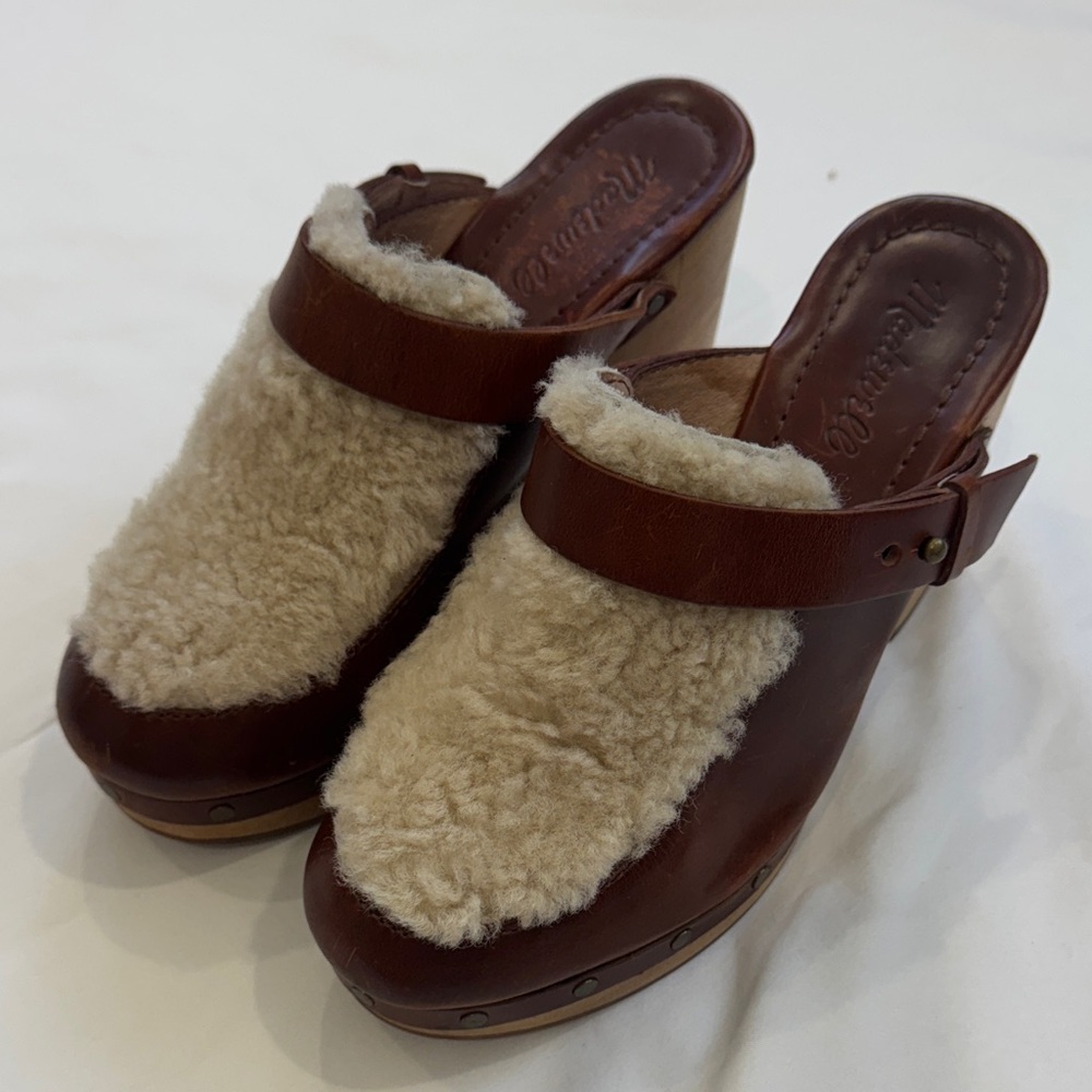 Madewell Leather & Shearling Mule Clogs – Size 7.5